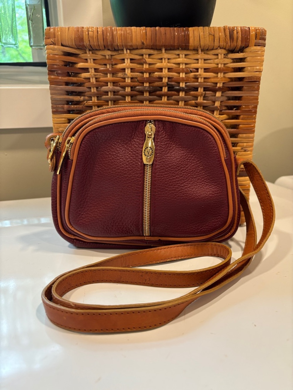 Valentina Triple Entry Crossbody Bag in Chianti/Cognac